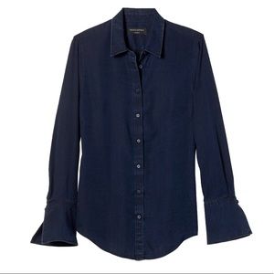 Denim / chambray bell cuff button-up top